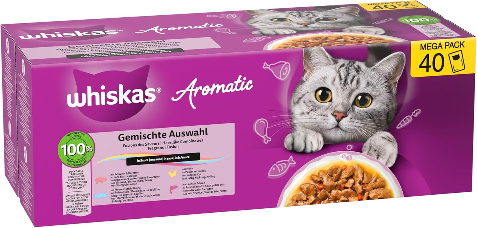 WHISKAS Comida húmeda aromática para gatos en salsa 40 x 85g Selección de pescado