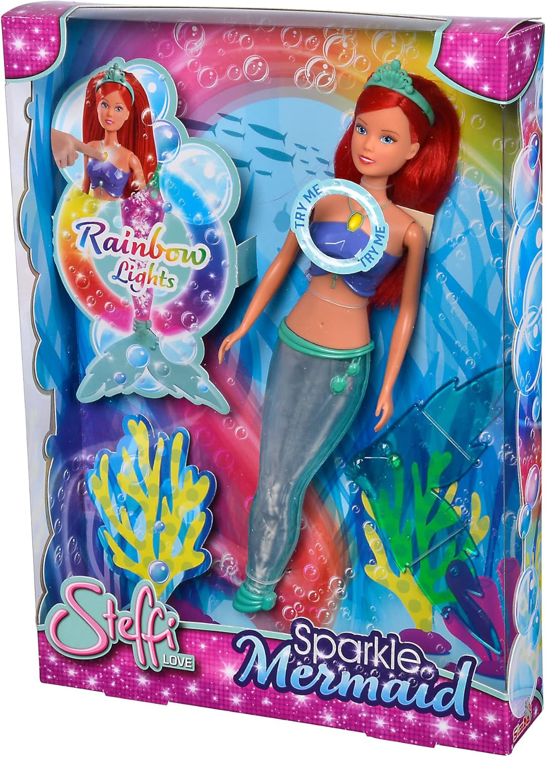 Simba 105733656 - Steffi Love Muñeca Sirena Brillante (39 cm) - Sirena Brillante Que Cambia de Color Arco Iris Luminoso Juguete Impermeable para Niños de 3 años en adelante