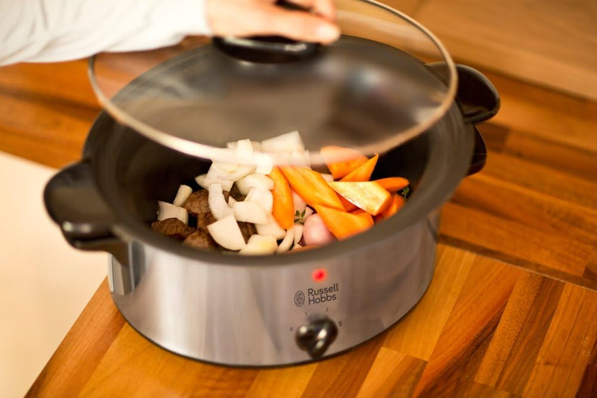 Russell Hobbs Olla de Cocción Lenta, 3,5 Litros Antiadherente, Acero Inoxidable, 3 Ajustes de Temperatura y Función Mantener Caliente, Olla de Cocción Lenta 160W Naty Shop