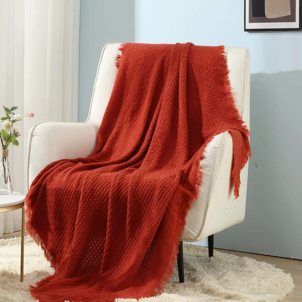 CREVENT Manta de Punto Óxido para Sofá Sofá Silla Cama Decoración del Hogar Suave Cálida Acogedora Ligera Primavera Verano Otoño (127,8 X 152,4 cm Caramelo/Marrón/Naranja Quemado) CREVENT Camas y Mantas Naranja