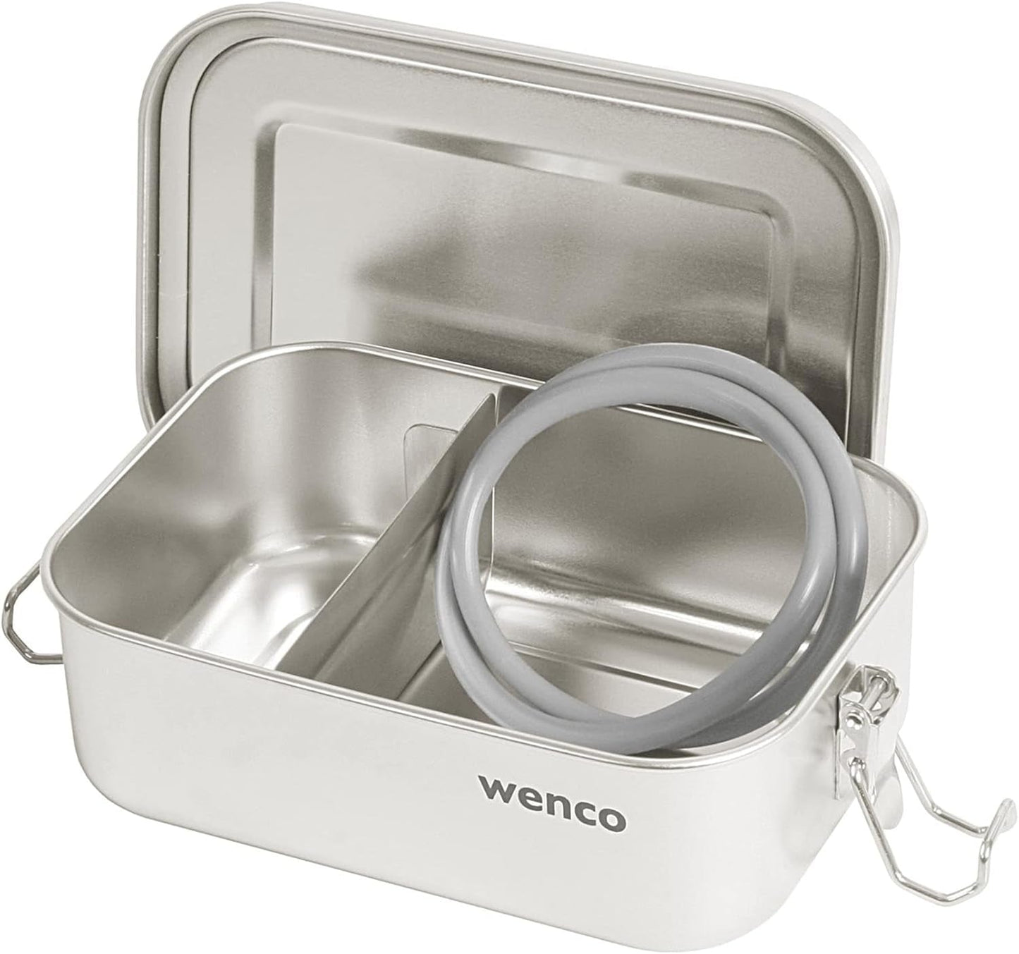 Fiambrera Wenco de Acero Inoxidable, 2 Compartimentos, Gran Capacidad, 850 ml, Fiambrera Impermeable, Apta para Lavavajillas, Incluye Anillo de Silicona de Repuesto, 18,5 x 14 x 5,5 cm, Plata (Paquete de 2) Naty Shop Cajas de Almacenamiento de Alimentos 650 ml