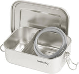 Fiambrera Wenco de Acero Inoxidable, 2 Compartimentos, Gran Capacidad, 850 ml, Fiambrera Impermeable, Apta para Lavavajillas, Incluye Anillo de Silicona de Repuesto, 18,5 x 14 x 5,5 cm, Plata (Paquete de 2) Naty Shop Cajas de Almacenamiento de Alimentos 650 ml