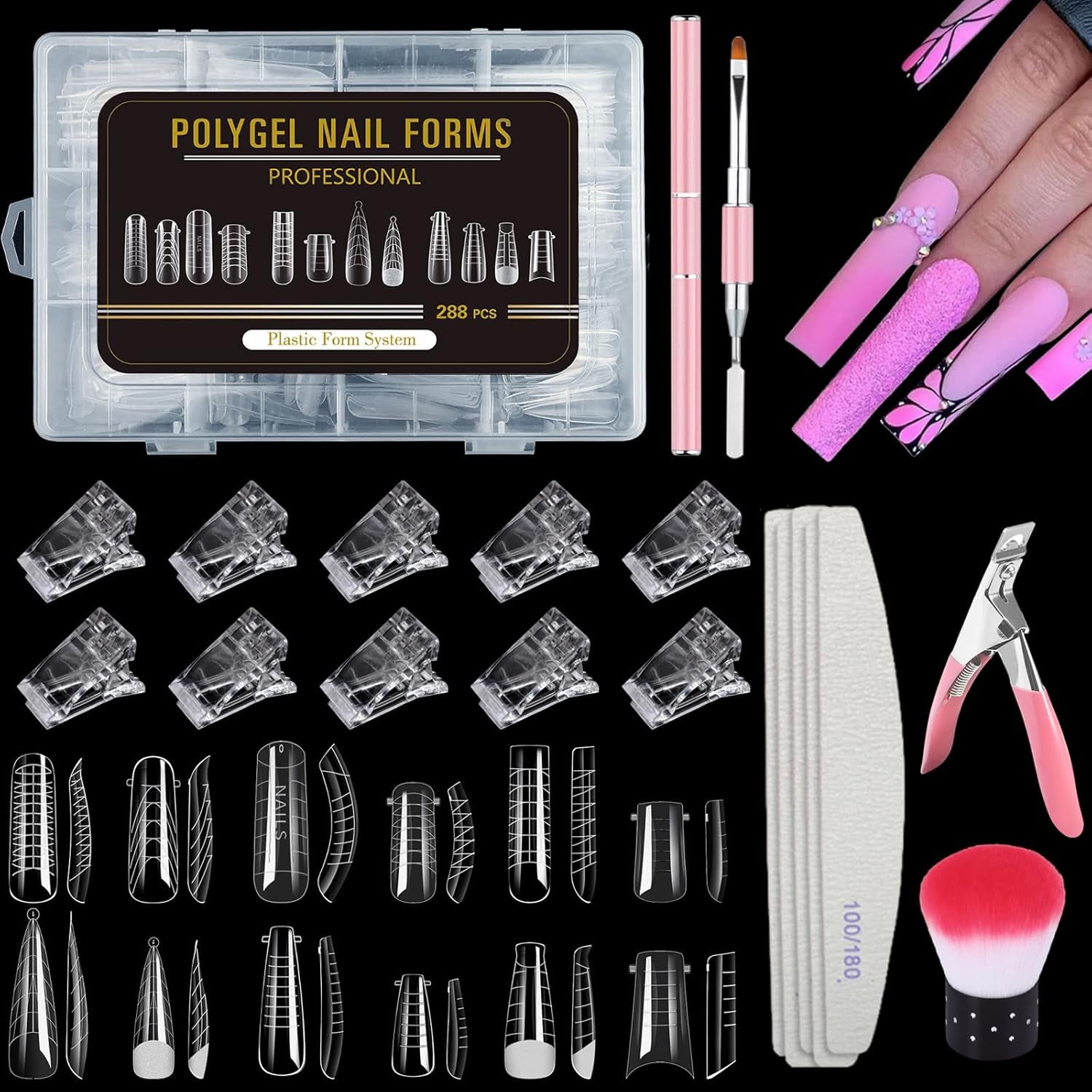 Juego de 288 formas de uñas duales, juego de decoración de uñas de doble forma, 12 formas de extensión de uñas, formas de uñas de gel, adecuado para principiantes y manicuristas
