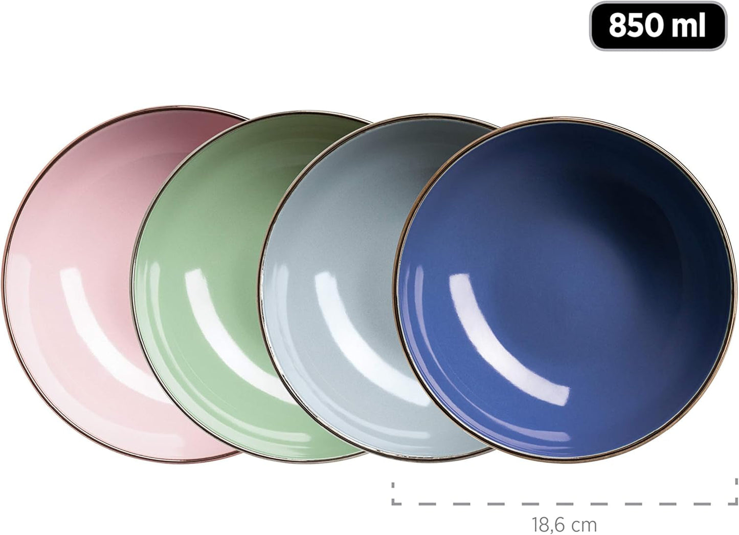 MÄSER 931870 Estructura de metal, Juego de vajilla moderno para 4 personas con estructura de color latón, juego combinado de 16 piezas con formas cupé sin marco, Multicolor, Gres, Pastel'n'Blue