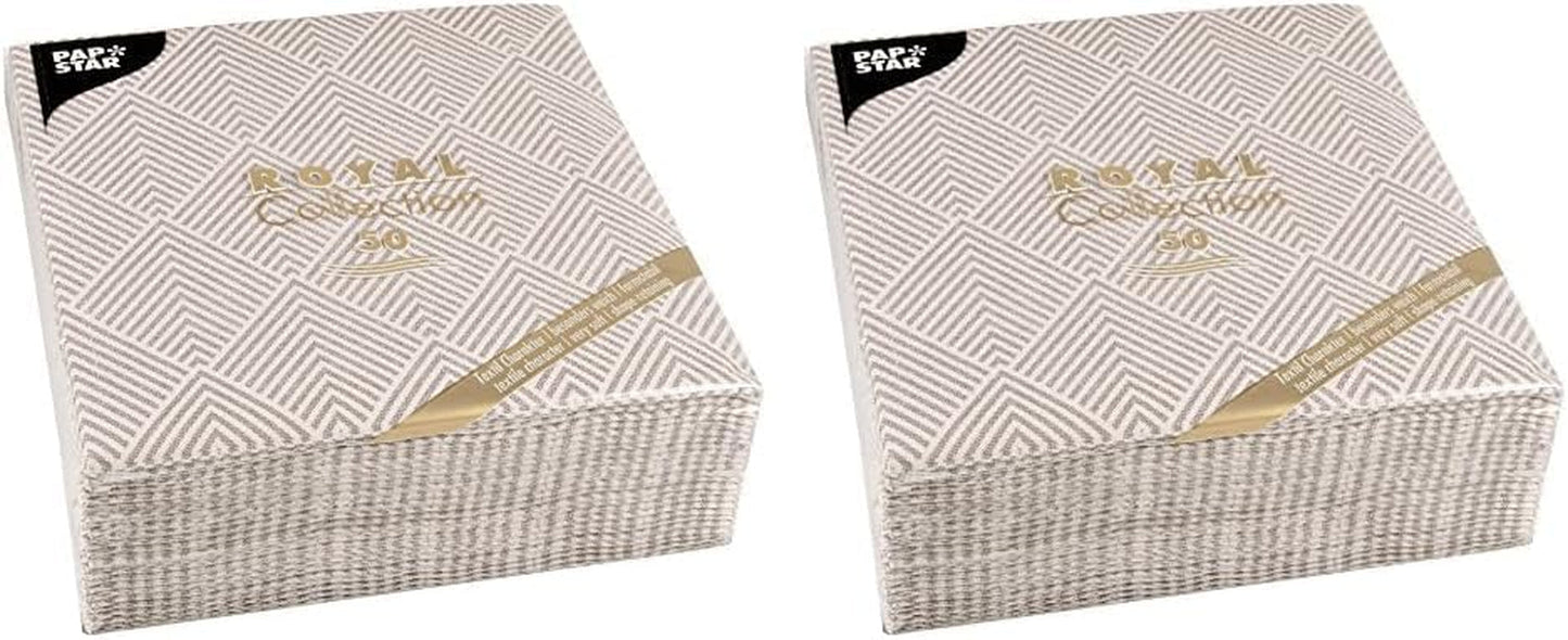 Papstar, 50 servilletas "Colección ROYAL" pliegue 1/4 40 cm x 40 cm "Elegance" Marrón, #86498 (paquete de 2)