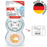 NUK Chupete Space Baby de 6 a 18 meses, aberturas extra grandes para pieles sensibles, silicona sin BPA, patrón de cebra, paquete de 2