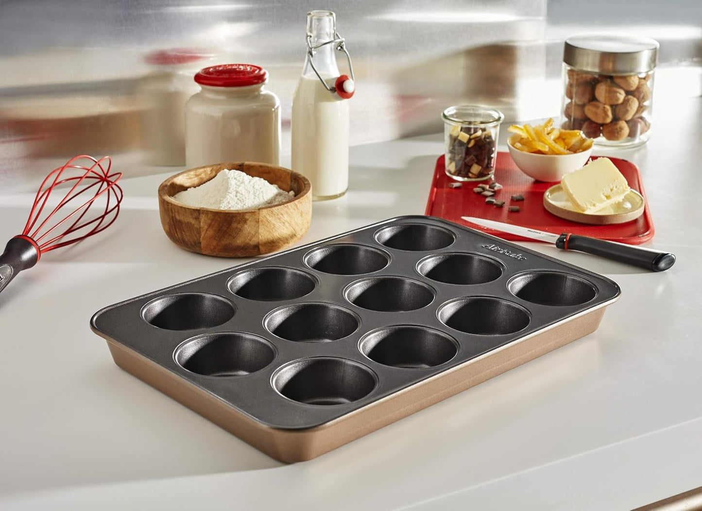 Tefal Airbake J2555014 Muffinform, Antihaftbeschichtung, Karbonstahl, Braun, 29 X 41 Cm Moldes y bandejas para hornear Naty Shop