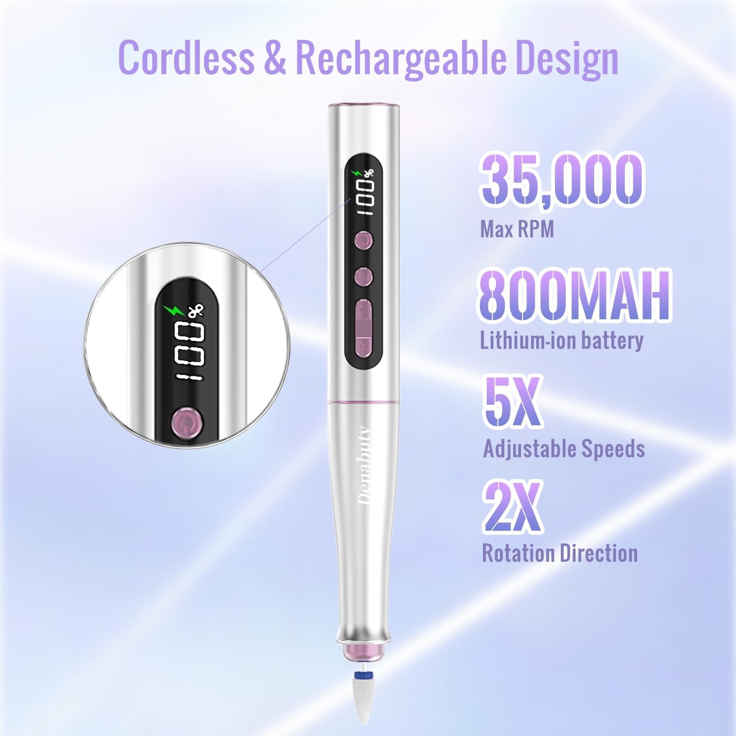 Denabuty Nagelfräser Kabellos, 13 en 1 Fräser Für Gelnägel 35000 U/Min, Elektrische Nagelfeile Professionell Nail Drill, Maniküre Und Pedicüre Set Elektrisch Für Semi Permanent, Acrylnägel DN-2402