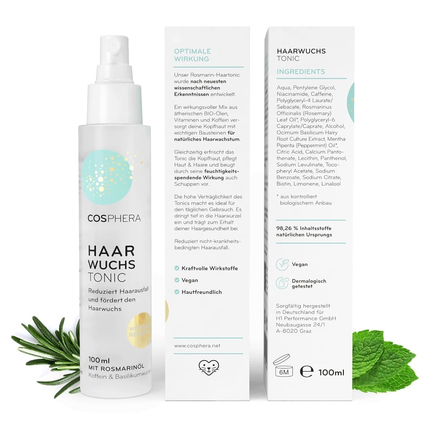 Tónico Capilar con Aceite de Romero 100ml - Spray de Aceite de Romero Acelera Naturalmente el Crecimiento del Cabello - Remedio para el Crecimiento del Cabello para Mujeres y Hombres - Suero contra la Caída del Cabello - Aceite Capilar de Romero de Cosphera Hair Care Naty Shop