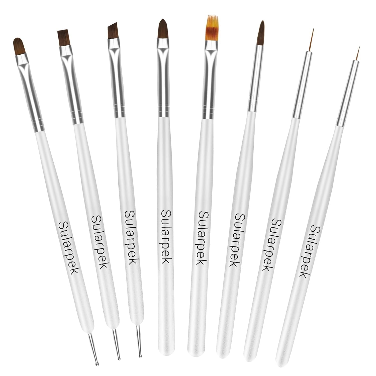 Sularpek Juego de 8 pinsel para uñas, pinsel para gel, pinsel de diseño, herramientas de punteado para decoración de uñas, pinsel para gel acrílico, pinsel para uñas