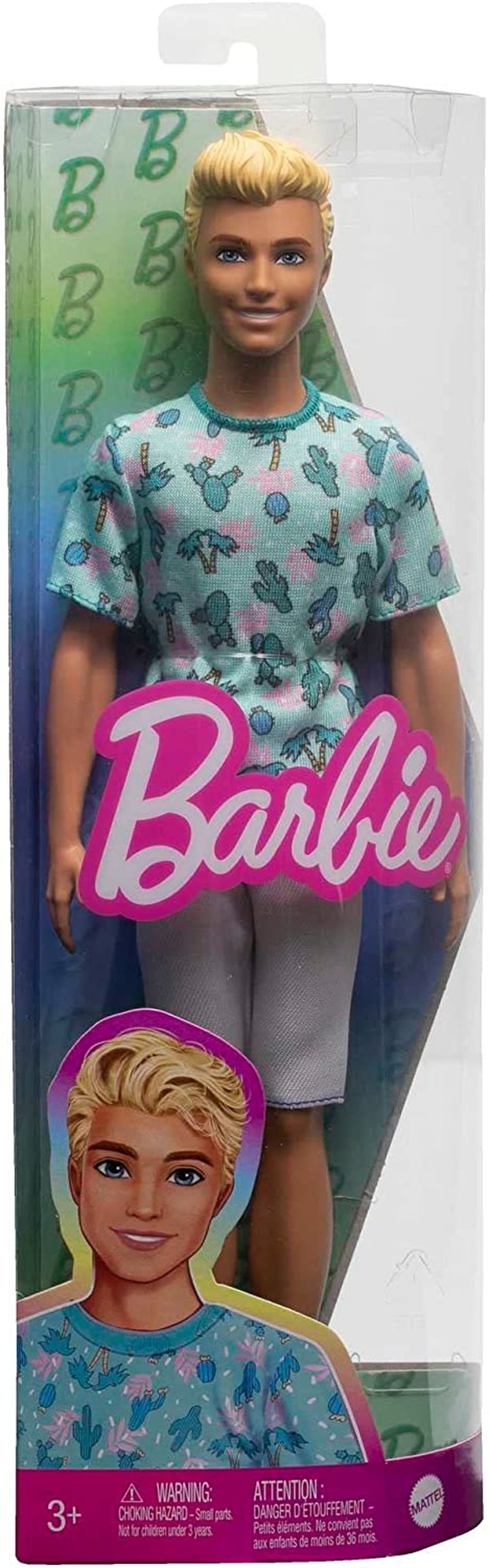 Muñeca Barbie Ken Fashionistas - Camiseta con Estampado de Cactus y Palmeras, Shorts y Zapatillas Blancas, Perfecto para Aventuras con Amigos y Paseos por la Ciudad, para Niños de 3 Años en Adelante, HJT10 Naty Shop Muñecas