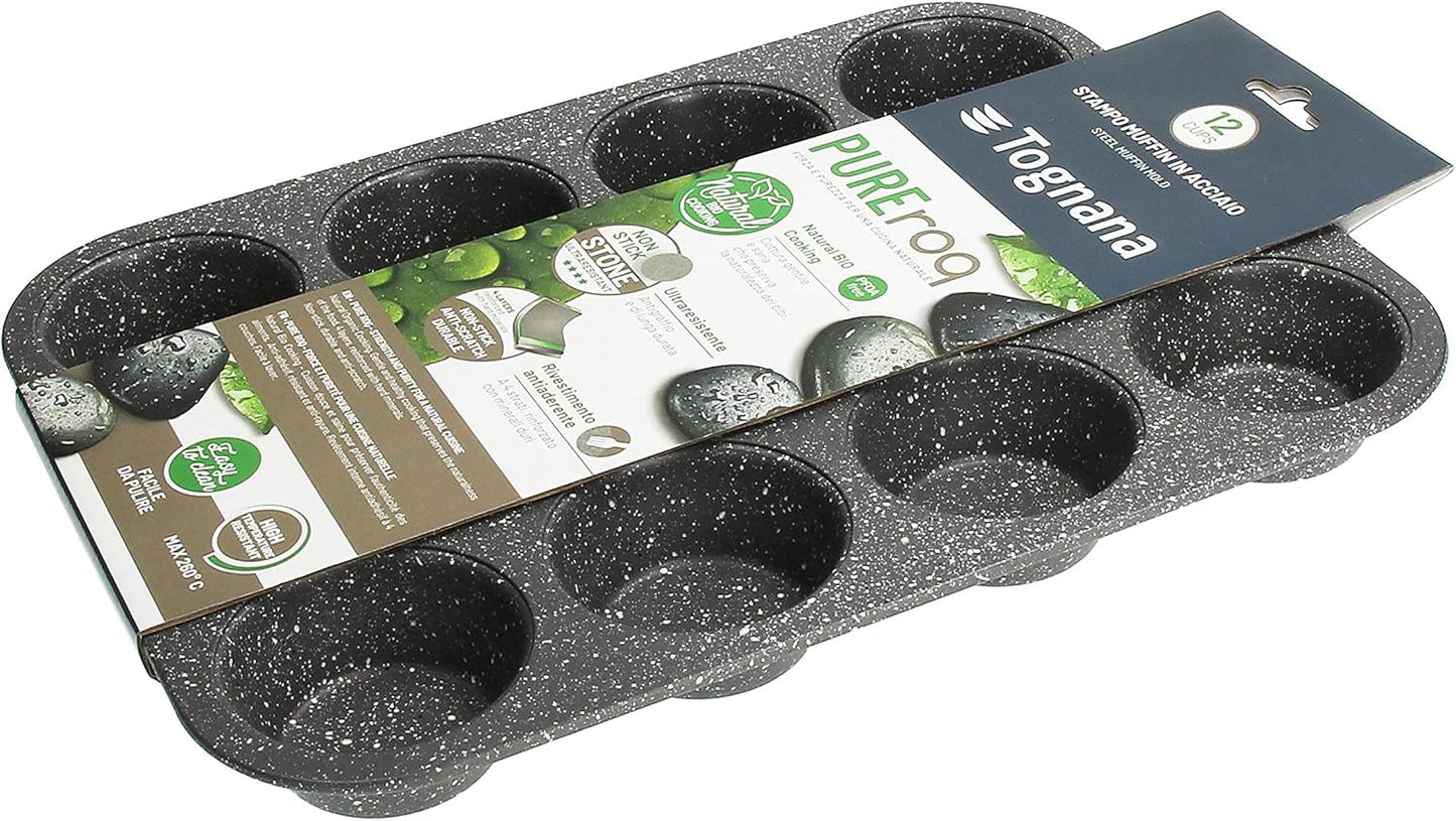 Pure Roq Muffinform Para 12 Muffins, Aluminio, Negro Moldes y bandejas de horno Naty Shop