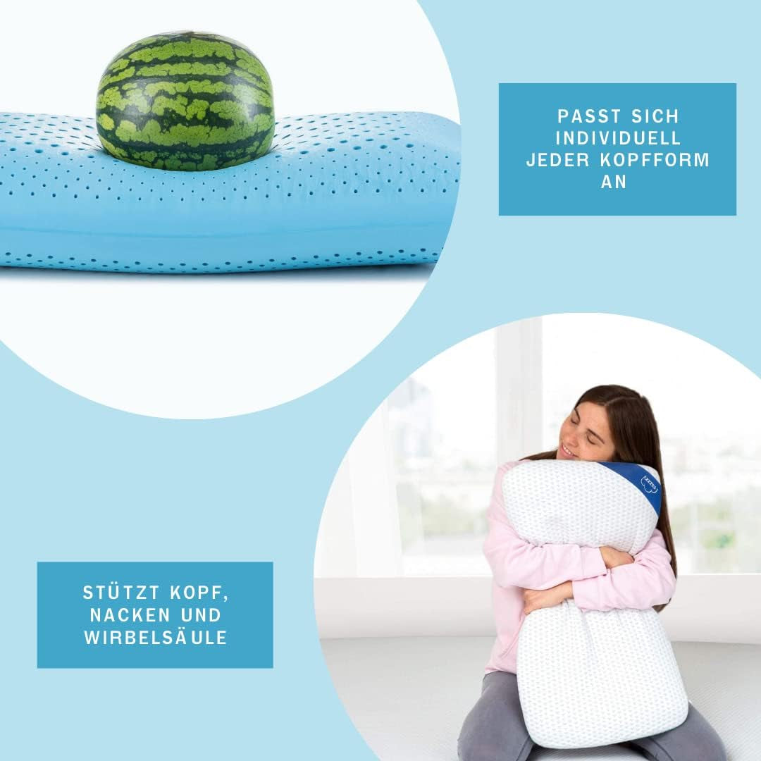 Almohada de espuma Genius Eazzzy 40X80 Cm altura 10Cm - Almohada de apoyo para el cuello con 2 grados de dureza + espuma de gel refrescante - Almohada para dormir de lado, boca arriba y boca abajo contra el dolor de cuello, almohadas estándar de poliéster Naty Shop