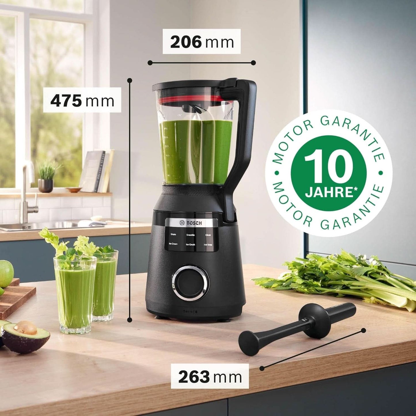 Batidora de pie Vitapower Serie 6 MMBD665B1, 45.000 U/Min, 6 programas Inkl Heiße Suppe & Reinigung, 2 L Mixbehälter, Stopfer, Spülmaschinenfeste Teile, Made in Europe, 1800W, Schwarz Kitchen Naty Shop