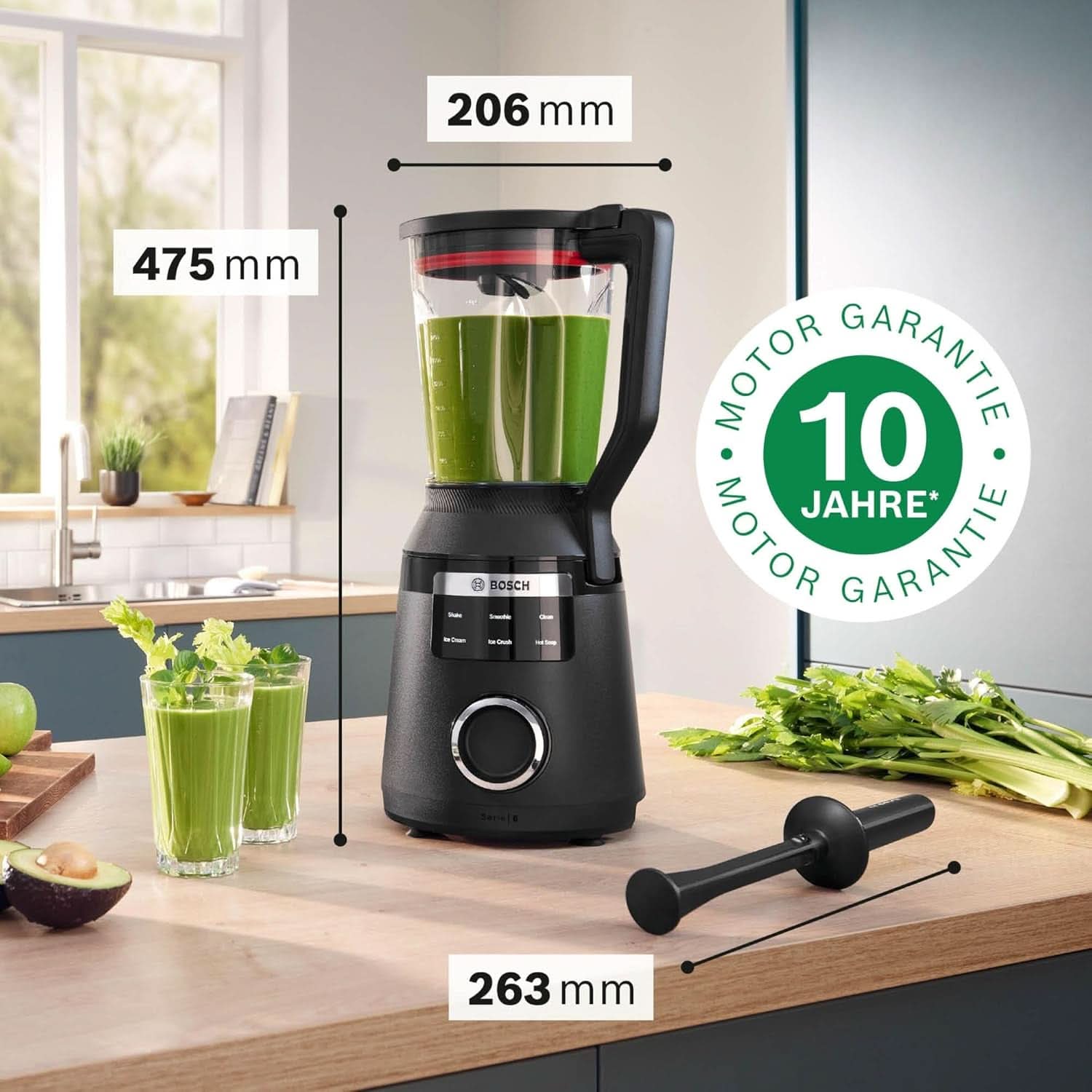Batidora de pie Vitapower Serie 6 MMBD665B1, 45.000 U/Min, 6 programas Inkl Heiße Suppe & Reinigung, 2 L Mixbehälter, Stopfer, Spülmaschinenfeste Teile, Made in Europe, 1800W, Schwarz Kitchen Naty Shop