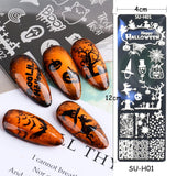 JMEOWIO Plantillas para estampación de uñas Halloween 6 Piezas Plantillas de Plantillas para decoración de uñas Diseño de uñas Zubehör Böse Gruselige Kürbis-Geisterhexe
