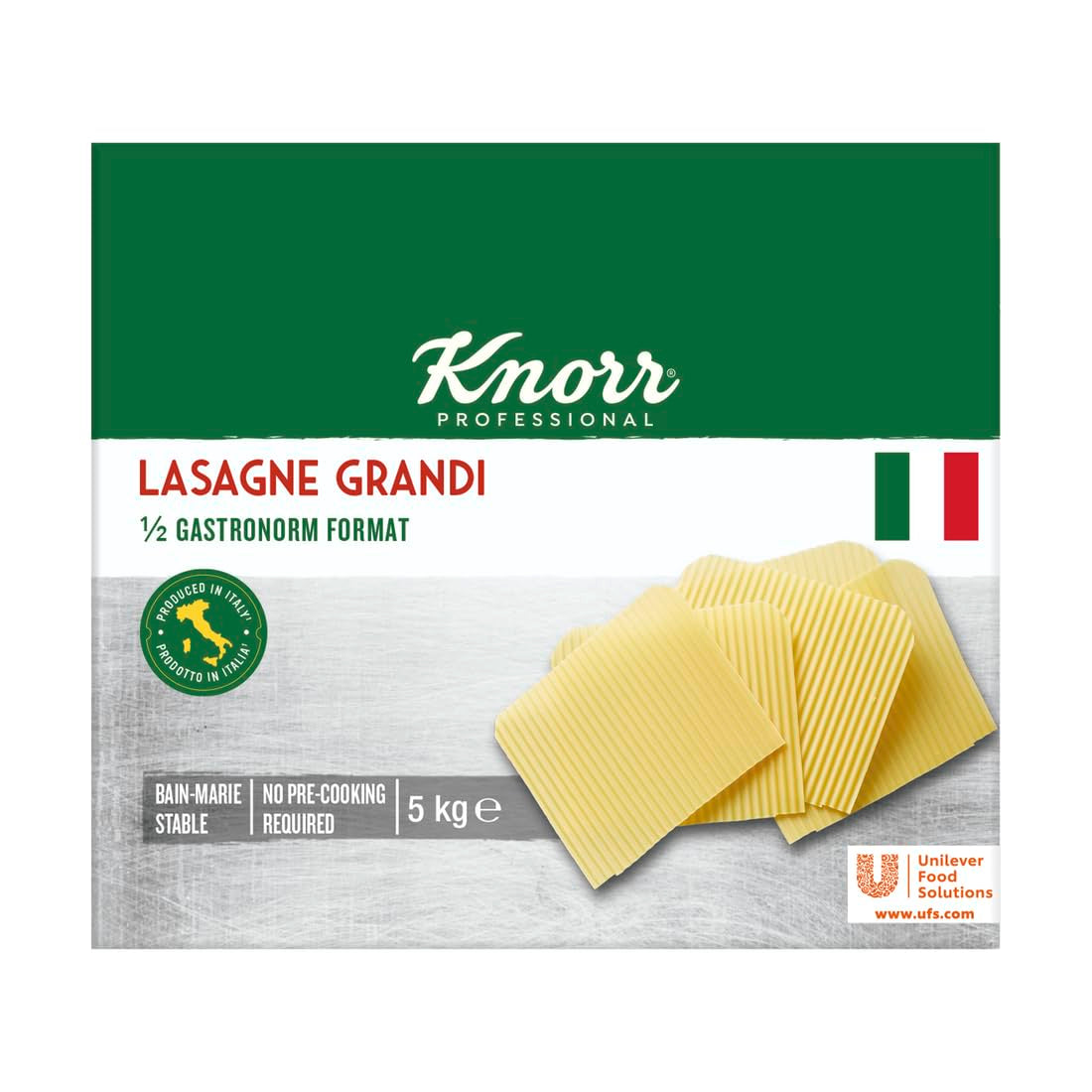 Lasaña Grandi Knorr 1/2 tamaño Gastronorm - láminas de masa onduladas para pasta - paquete grande, 5000 g