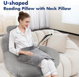 Almohada de lectura, almohada de espalda en forma de U con almohada para el cuello, almohada de juego gris, almohada para leer, jugar, trabajar, descansar
