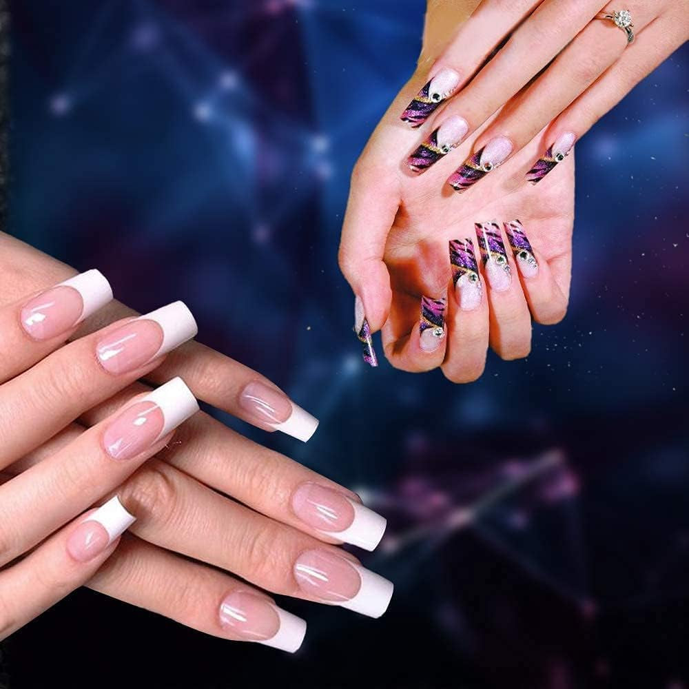 500 puntas de uñas postizas artificiales de acrílico francés natural con caja para mujeres y niñas