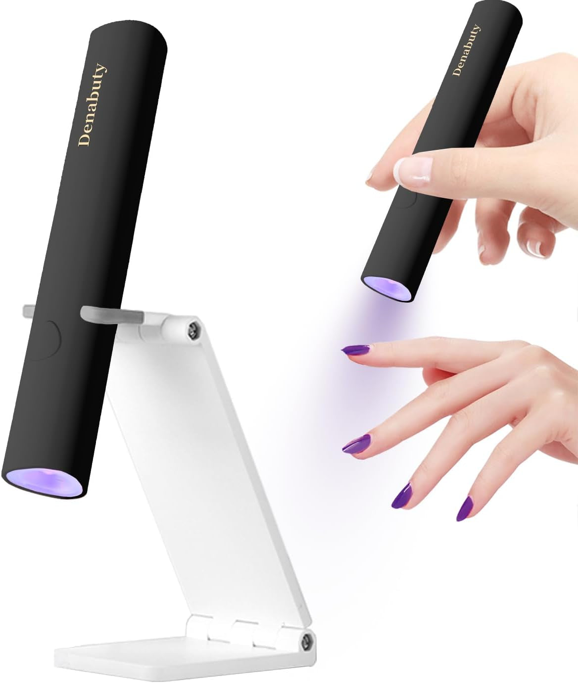 Denabuty Lámpara UV para Esmalte de Uñas de Gel, Mini Lámpara LED U V para Reemplazo de Uñas con Soporte Tragbare Pequeña Lámpara de Uñas UV para Esmalte de Uñas de Gel, para Aushärten Von Nagelkleber y Nail Tips Blanco