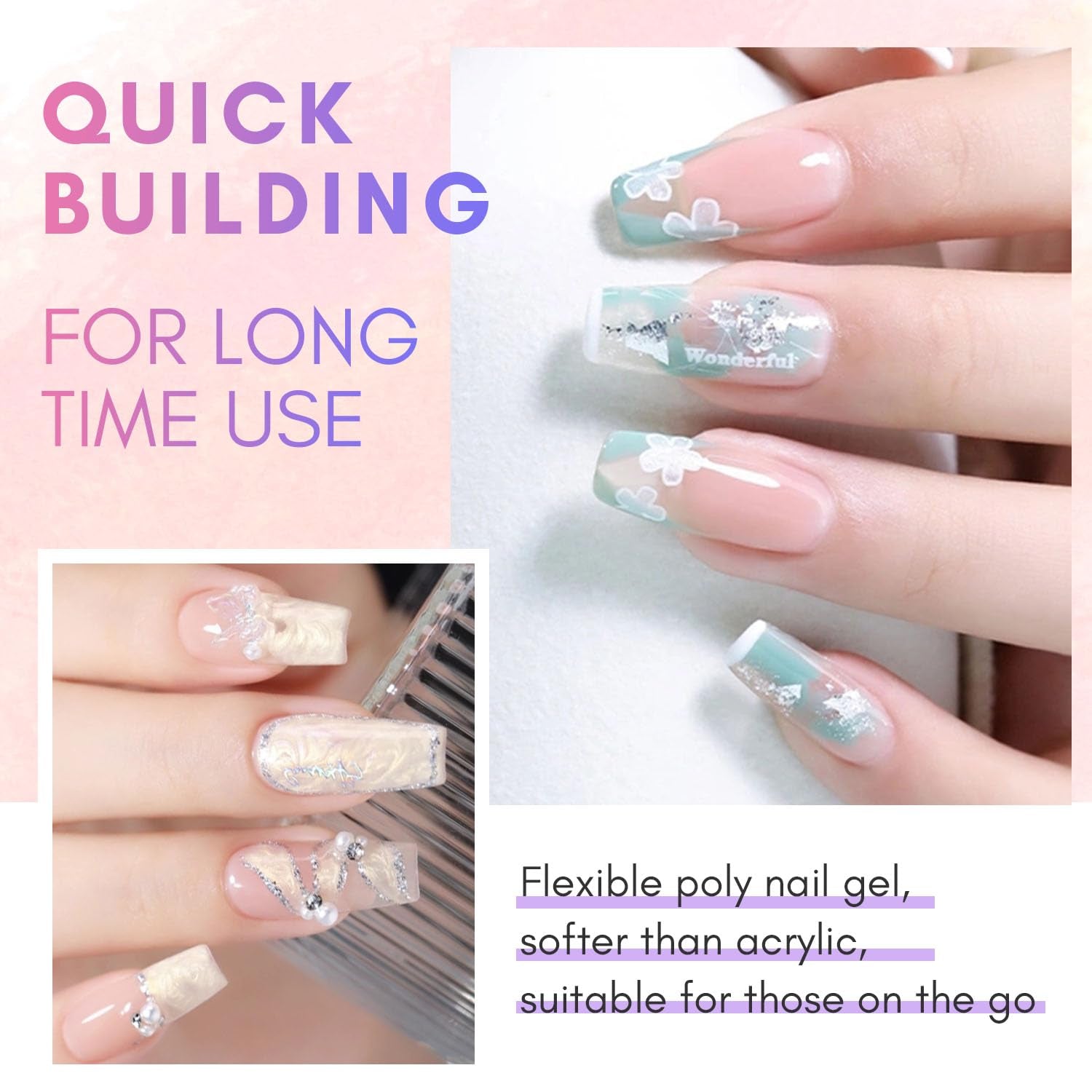 Makartt Poly Nail Extension Gel - 50 ML Extension Builder Acrylic Poly Nägel Aufbaugel Extender Gel Für Gelnägel Für Nagelverlängerung, Nagelstärkung, Nail Art Dekoration(Transparente)