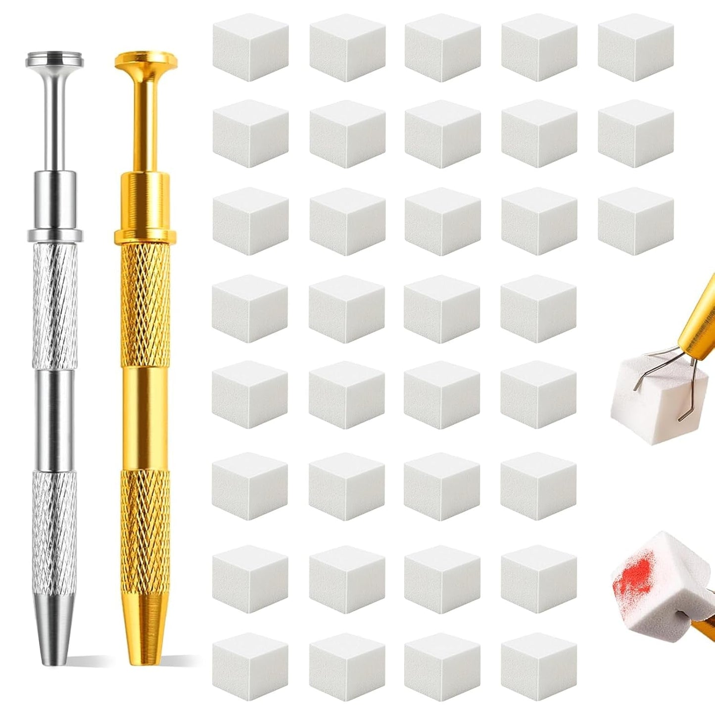 Eiito 100 Stück Weiche Nagelschwämme Für Ombre, Mit 2 Greifstift, Aura-Maniküre-Nailkunst-Werkzeuge (Plata + Oro)