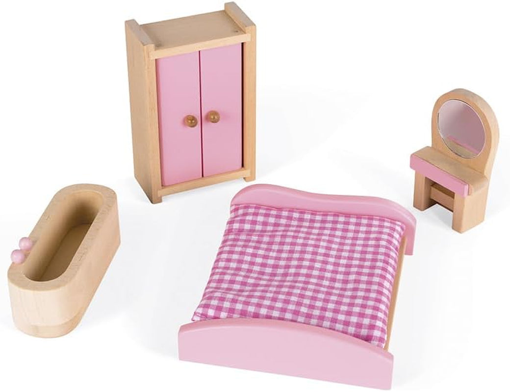 Janod - Casa de Muñecas Mademoiselle de Madera, 3 Pisos y 11 Accesorios, Réplica de Juguete, Desarrolla la Imaginación, A partir de 3 años, J06581, Rosa Naty Shop Casas de Muñecas