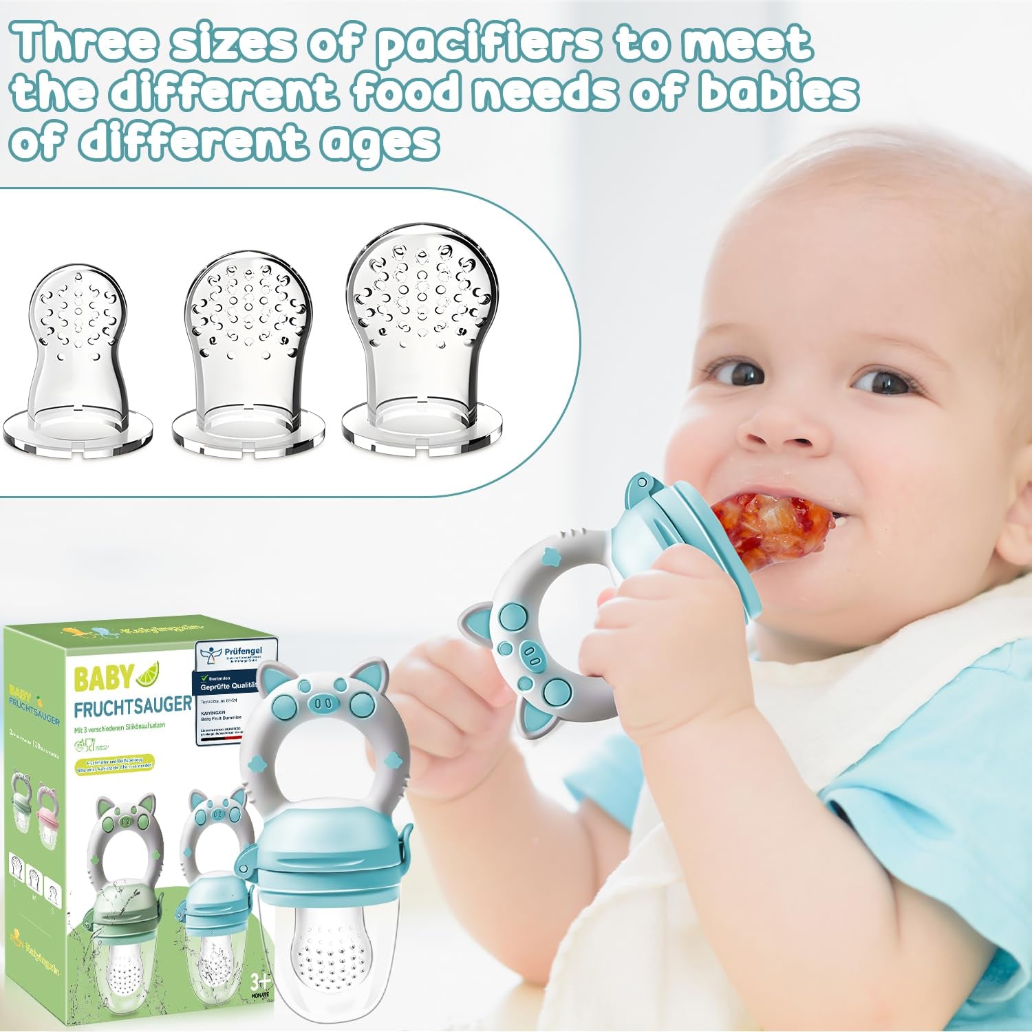 Chupetes de Frutas para Bebé, Pack de 2 Chupetes de Frutas para Bebés de 3 Meses en adelante Versión Mejorada 2023, Chupetes Rellenables, Chupetes de Gachas, Chupetes de Frutas para Bebés, Sin BPA, 8 Tetinas de Silicona en 3 Tamaños