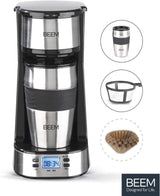BEEM THERMO 2 GO Cafetera espresso monofiltro con vaso térmico de 0,4 l | Filtro permanente | Con temporizador de 24 horas para tomar una taza de café caliente por la mañana, sin esperas | 750 vatios