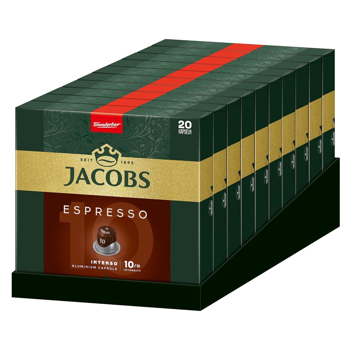 Jacobs Kaffeekapseln Espresso Intenso, Intensität 10/12, 10 x 20 Getränke, Nespresso* compatible Kaffee Kapseln, 200 Kapseln