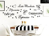Wandtattoo Kaffee-Sorten I braun I Herz Kaffeetasse Kaffeebohnen Küche Esszimmer Sticker Aufkleber Wandaufkleber Wandsticker G006