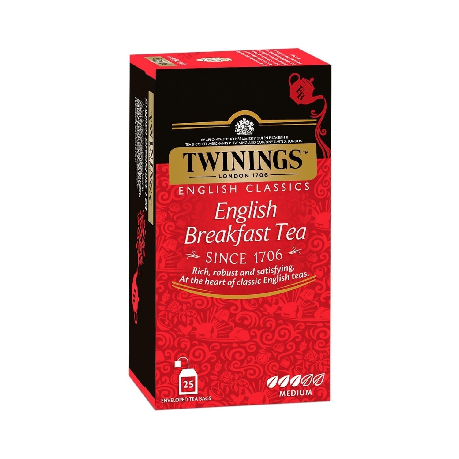 Twinings English Breakfast Black Tea 50g, 25 bolsitas de té, té negro completo, redondo y fuerte procedente de las mejores plantaciones de té de Sri Lanka y la India. Té negro Paquete de 1 (1 x 50 g)