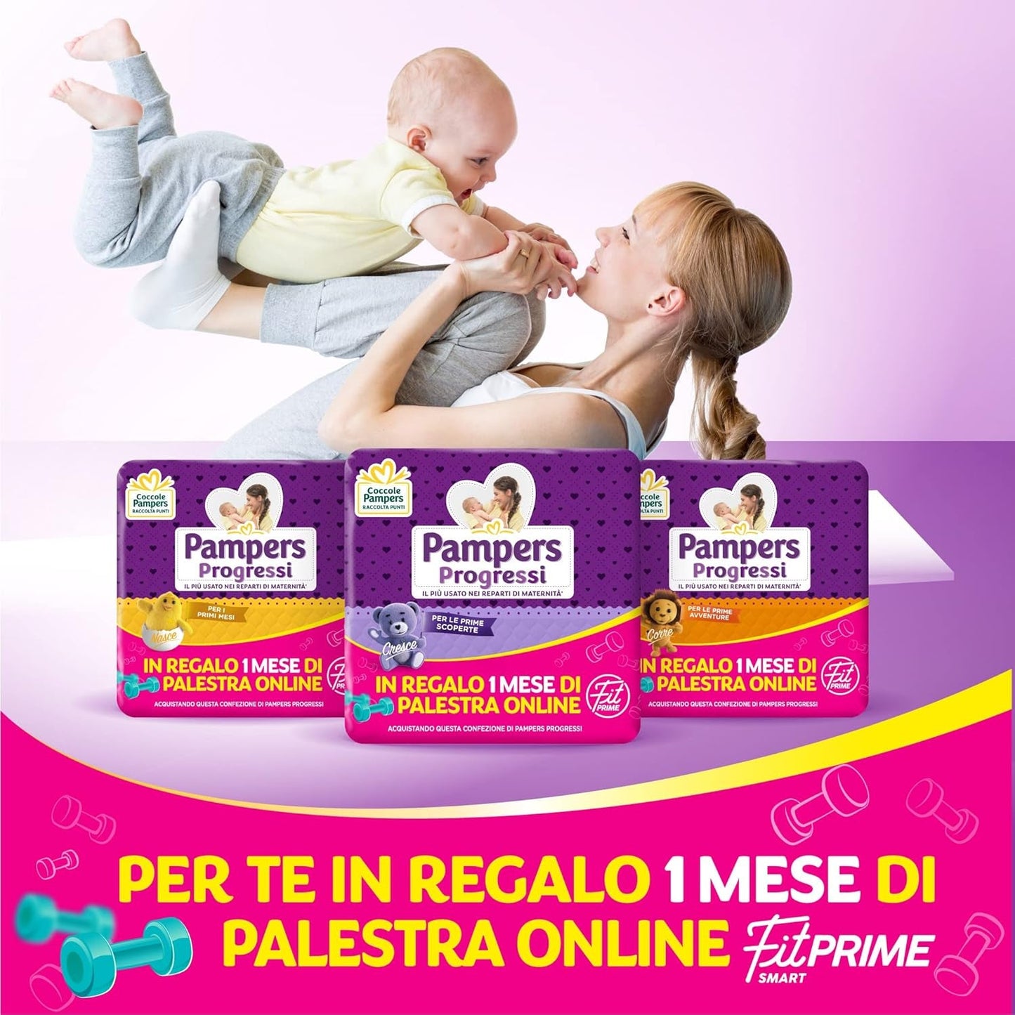 Pañales Pampers Progressi & Fit Prime Midi, formato corto, 162 pañales, talla 3 (4-9 kg), suscripción online al gimnasio durante 1 mes de regalo