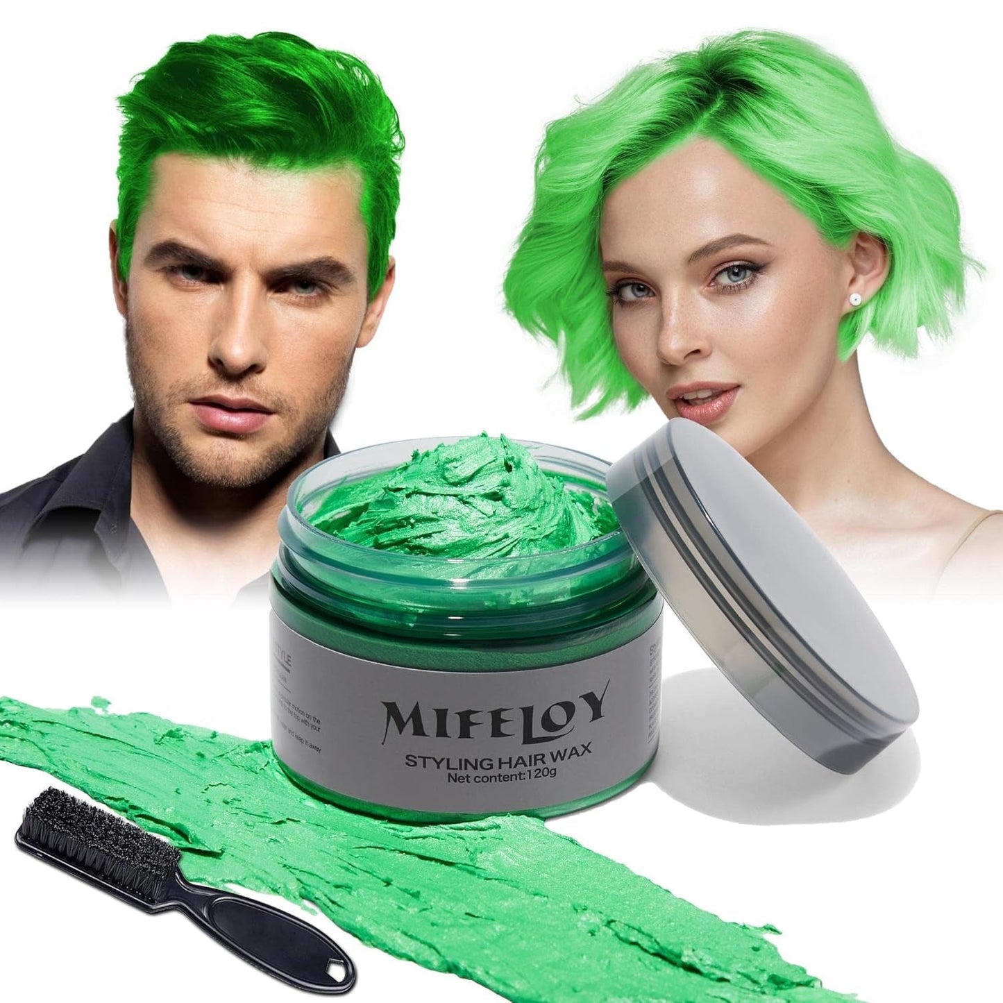 Tinte para el cabello morado de 4.23 oz, color de cabello temporal con cepillos, cera para el tono del cabello para hombres y mujeres, crema para el cabello instantánea, pomada de peinado natural, DIY Cosplay, cera para el cabello de Halloween, tinte para el cabello Naty Shop verde