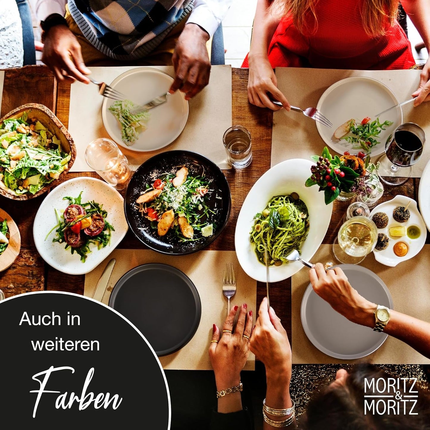 Moritz & Moritz Vajilla NORDIC para 6 personas - Vajilla de gres negro de 18 piezas - Diseño escandinavo - Vajilla robusta para 6 personas para uso diario e invitados - Vajilla combinada