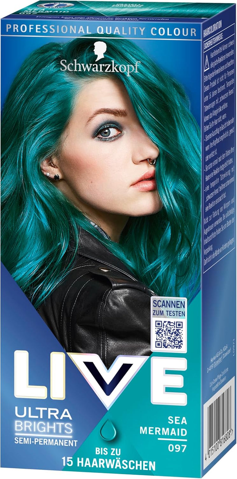 Schwarzkopf LIVE Ultra Brights Coloración Semipermanente 097 Sirena (3 x 80 ml), coloración para resultados intensos o colores pastel, resiste 12-15 lavados, con acondicionador de cuidado Tinte para el cabello Naty Shop