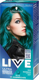 Schwarzkopf LIVE Ultra Brights Coloración Semipermanente 097 Sirena (3 x 80 ml), coloración para resultados intensos o colores pastel, resiste 12-15 lavados, con acondicionador de cuidado Tinte para el cabello Naty Shop