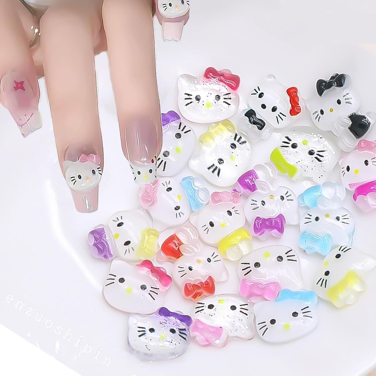 Pegatinas 3D para uñas de gato, purpurina para uñas, lentejuelas, pegatinas de resina para uñas, gemas para uñas, diamantes para decoración de uñas, incluida barra de cera para uñas con diamantes de imitación (gato colorido)