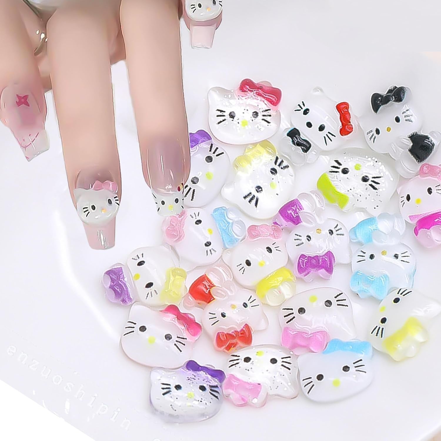 Pegatinas 3D para uñas de gato, purpurina para uñas, lentejuelas, pegatinas de resina para uñas, gemas para uñas, diamantes para decoración de uñas, incluida barra de cera para uñas con diamantes de imitación (gato colorido)