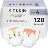 Pañales Kit & Kin Premium, tamaño 4 (9-14 kg), 128 unidades, a base de plantas e hipoalergénicos, protección confiable contra fugas, veganos y libres de crueldad