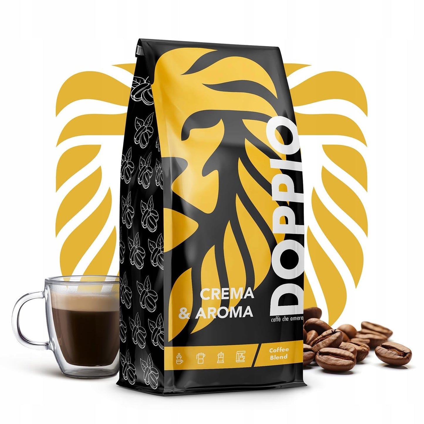 Doppio Crema y Sabor 1KG | Granos de café 80% Arábica y 20% Robusta | con notas de cacao, nueces y caramelo | Tostado fresco y medio, baja acidez | para café expreso | Café Orca Azul