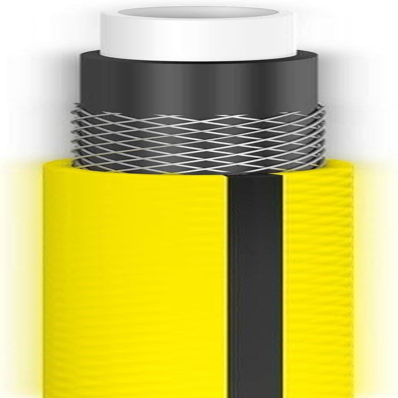 Manguera de jardín Cellfast AMARILLO, ligera, duradera, 4 capas, trenza cruzada duradera, resistente a los rayos UV y a las algas, resistente a la torsión, tecnología REACH, 20 bar, -10/+50°C, cierre: Temp. 5/8", 20m