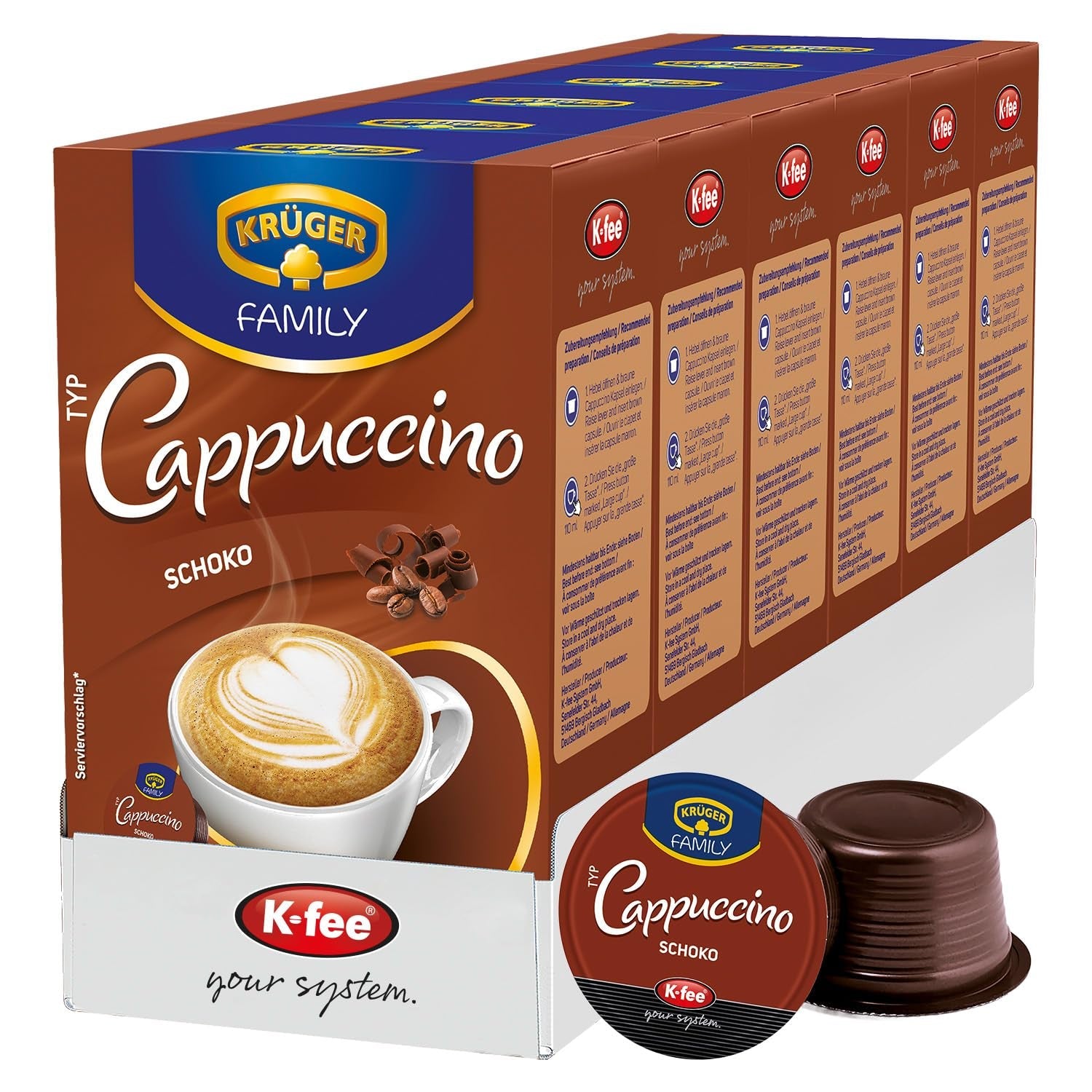 KRÜGER Cappuccino Schoko Cápsulas de café, compatibles con K-fee y ALDI EXPRESSI* Kapselmaschinen, café instantáneo aromatizado, 96 cápsulas