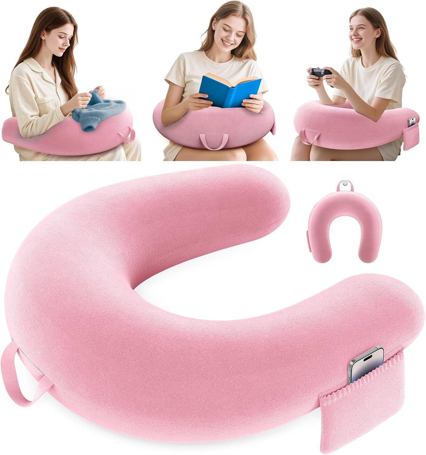 Almohada de lectura y juegos, almohada de lectura para cama/sofá/suelo, almohada de alimentación/ganchillo con gran almohada ergonómica para juegos, almohada de jugador para iPad/portátil - negro