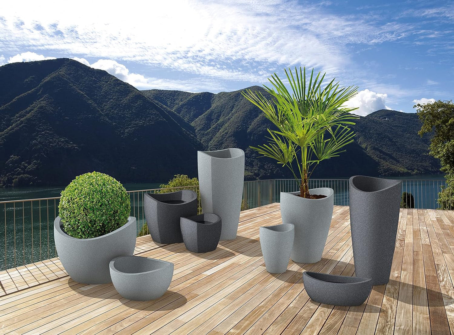 Scheurich Wave Globe High, recipiente alto de plástico, granito negro, diámetro 29,8 cm, altura 40 cm, volumen 6 l.
