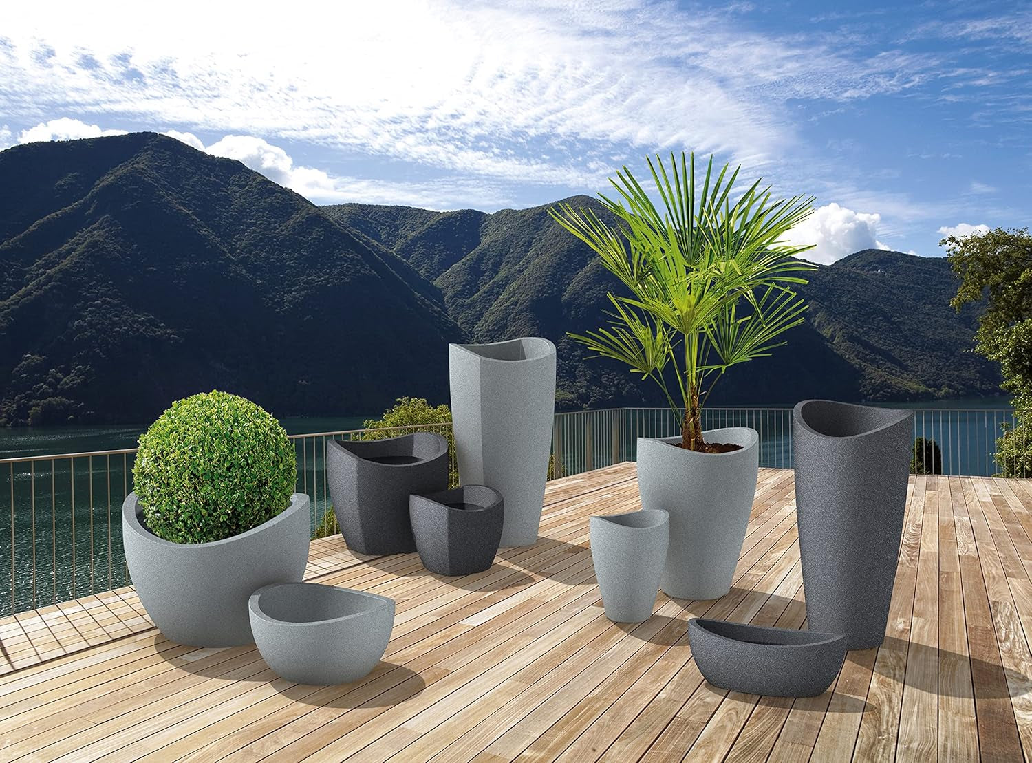 Scheurich Wave Globe High, recipiente alto de plástico, granito negro, diámetro 29,8 cm, altura 40 cm, volumen 6 l.