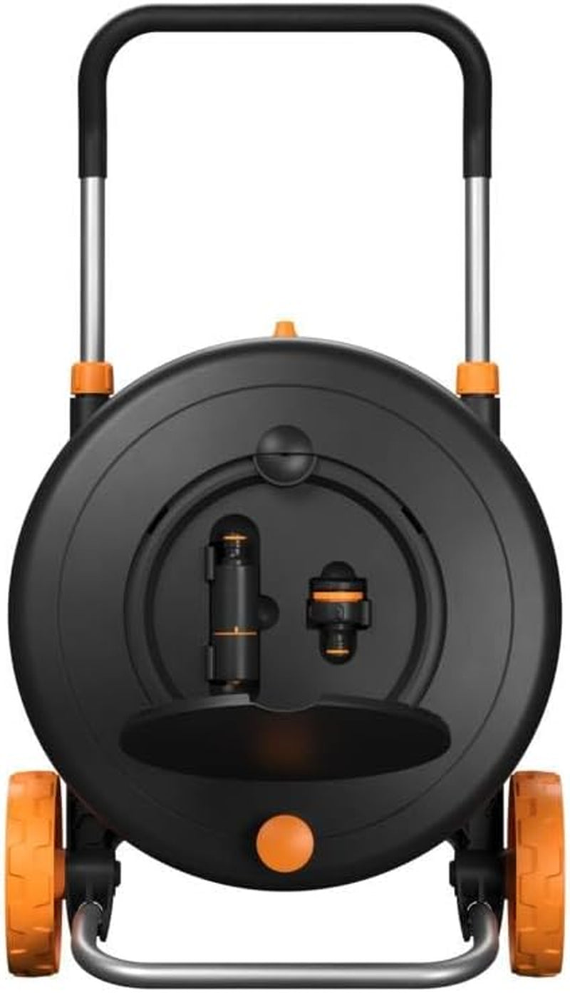 Rueda hidráulica Fiskars Comfort L con ruedas, juego de riego todo incluido, alcance total de 31,5 m, enrollado automático, manguera de jardín universal (Ø 13 mm), conexión universal para grifo, 1071670
