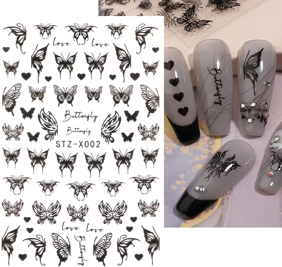 6 Blatt Schmetterling Nagelsticker Selbstklebend Laser Silber Schmetterlings Nagelaufkleber 3D Aurora Silber Schwarz Schmetterlinge Nagel Pegatinas Frühling Nageldesign Nail Sticker Nail Art Zubehör
