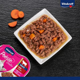 Vitakraft Poésie Création, comida húmeda para gatos, comida húmeda en salsa, con ternera y zanahoria, paquete a granel, sin azúcares ni cereales añadidos (15 x 85 g)