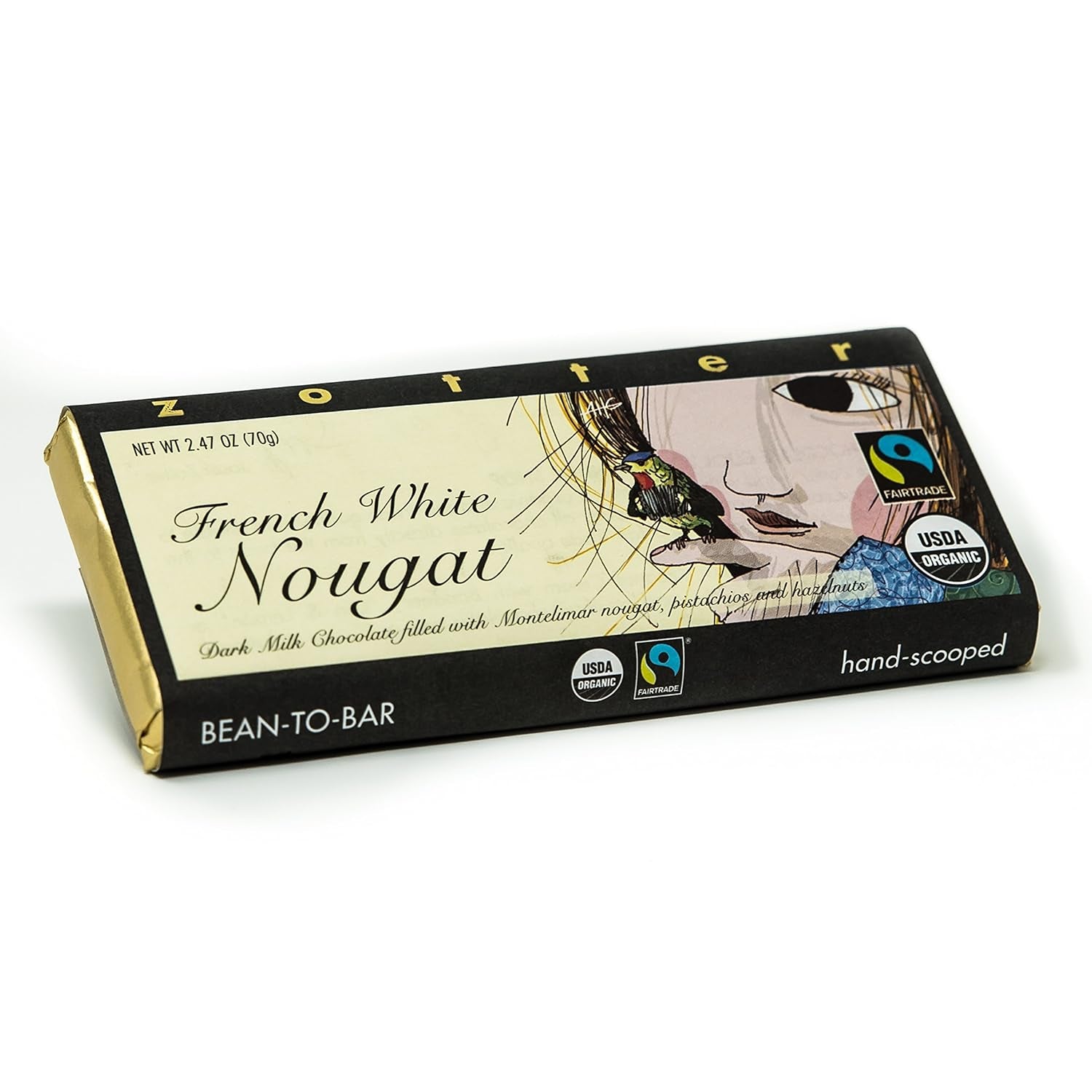 Chocolate con leche y turrón francés, artesanal (70 g) - Bio